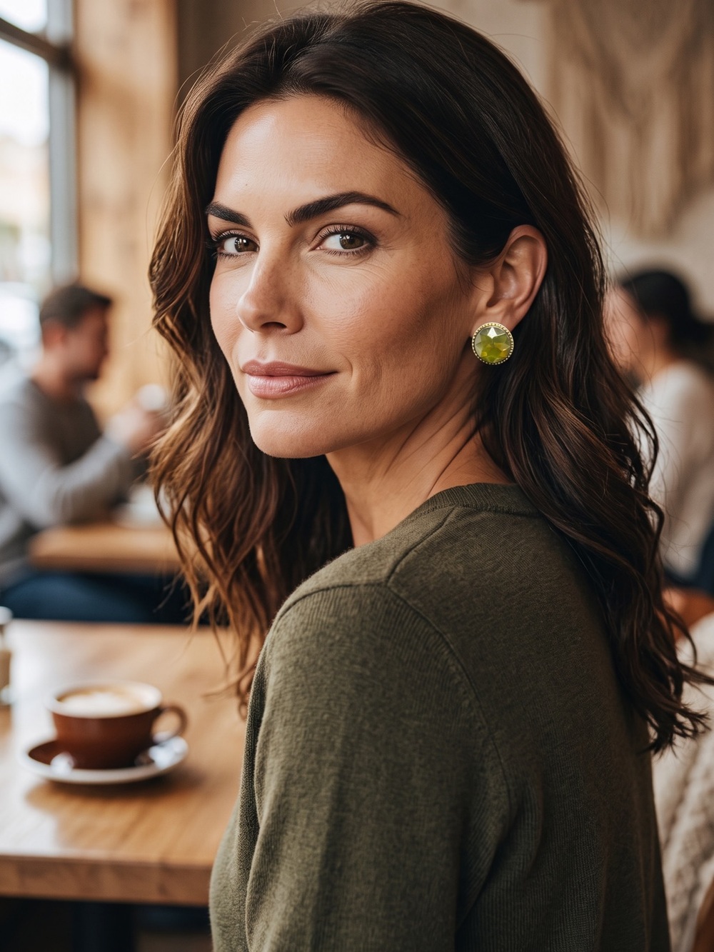 🏷️‼️5/$25🏷️‼️💚Gold-Trim Olive Green Faceted Crystal Stud Earrings/NWOT💚